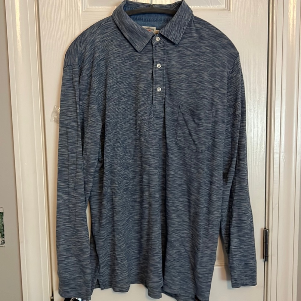 Faherty long sleeve polo shirt.   Men’s large, color blue